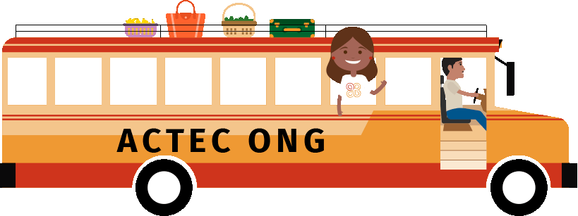 Diseño de la ilustración de un autobús de ACTEC con mujer saludando