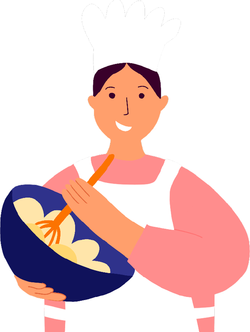 Ilustración de una mujer con gorro de cocinera sonriendo